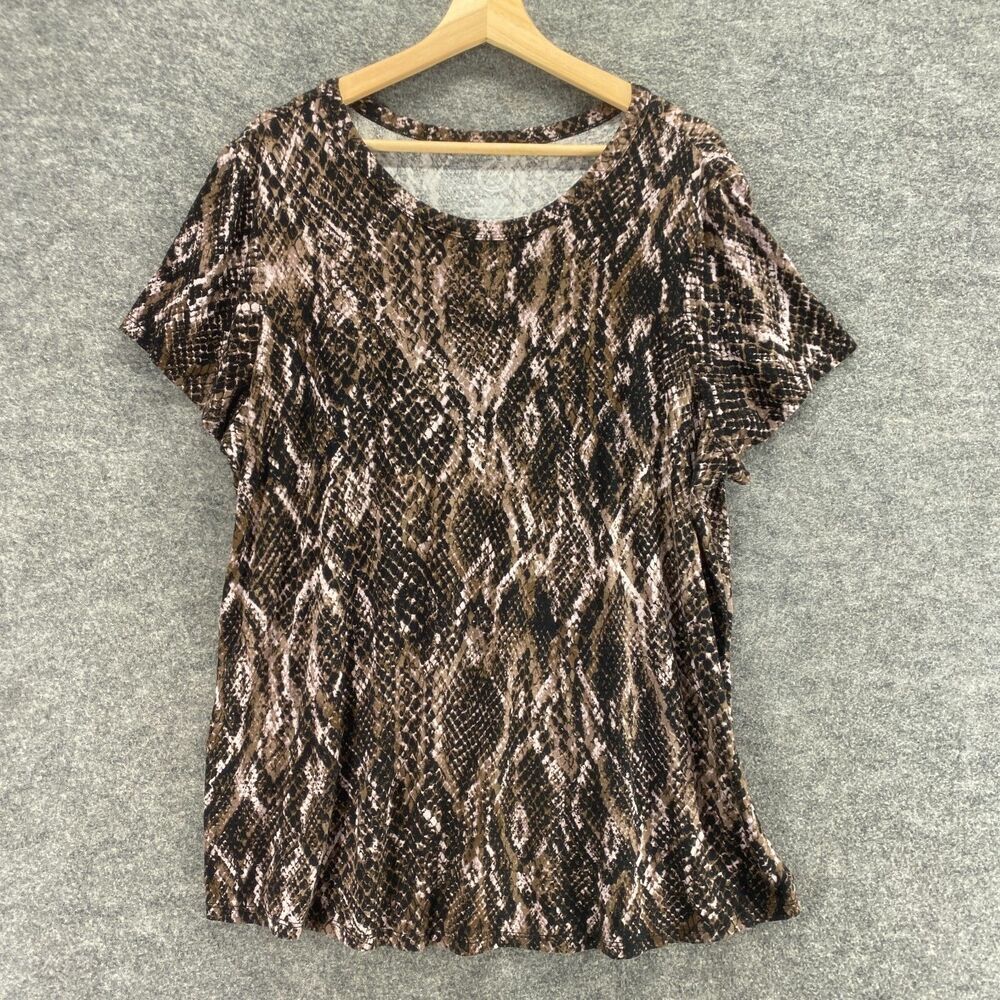 Maurices T-Shirt Women 1 Brown Animal Print Round Neck Short Sleeve Rayon Casual